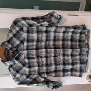 JACHS GIRLFRIEND BEA Size M Pearl Snap Western Shirt Gray Plaid Roll Tab Womens